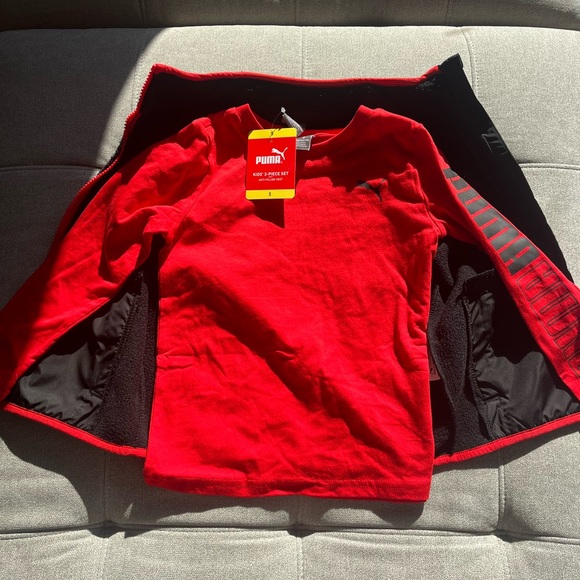 NWT PUMA Boys 3-Piece Outfit Set Long Sleeve Shirt Vest Fleece Jogger Size 5 - Picture 4 of 6